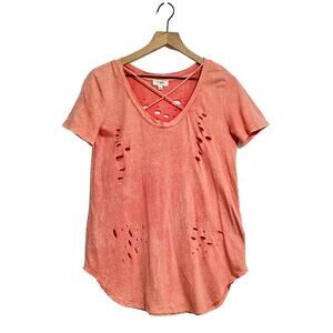 Tommy Destroyed Tee Alt Umgee Pink Criss Cross Top Grunge Indysleaze Thrashed S‎